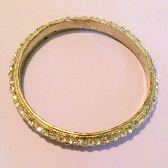 Silver Tone Clear Rhinestone Encrusted Bangle Bracelet - Picture 2 of 3